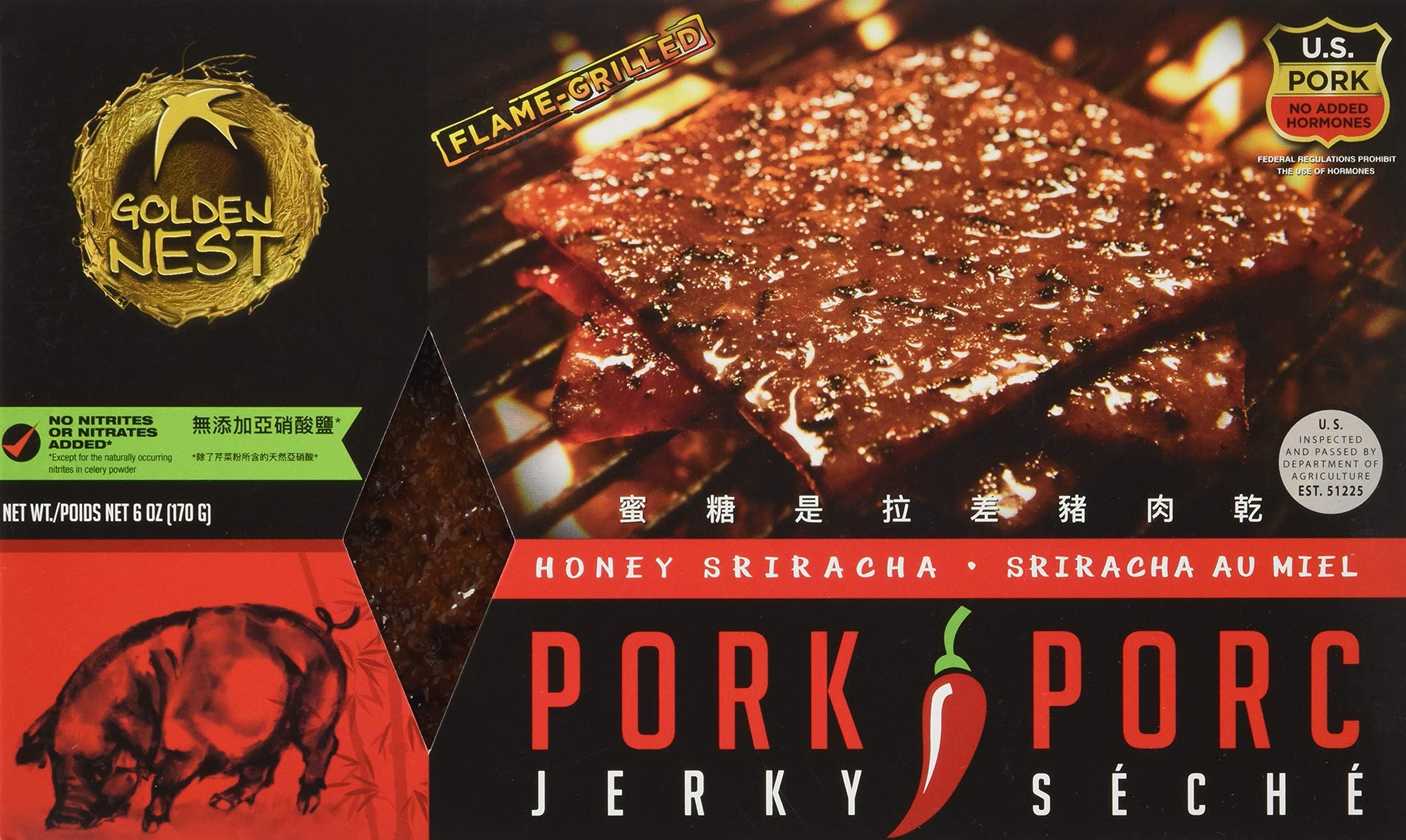 蜜糖是拉差豬肉乾 All natural GLuten-Free Flame-Grilled Pork Jerky (No MSG, No Nitrites) -Honey Sriracha 6 oz