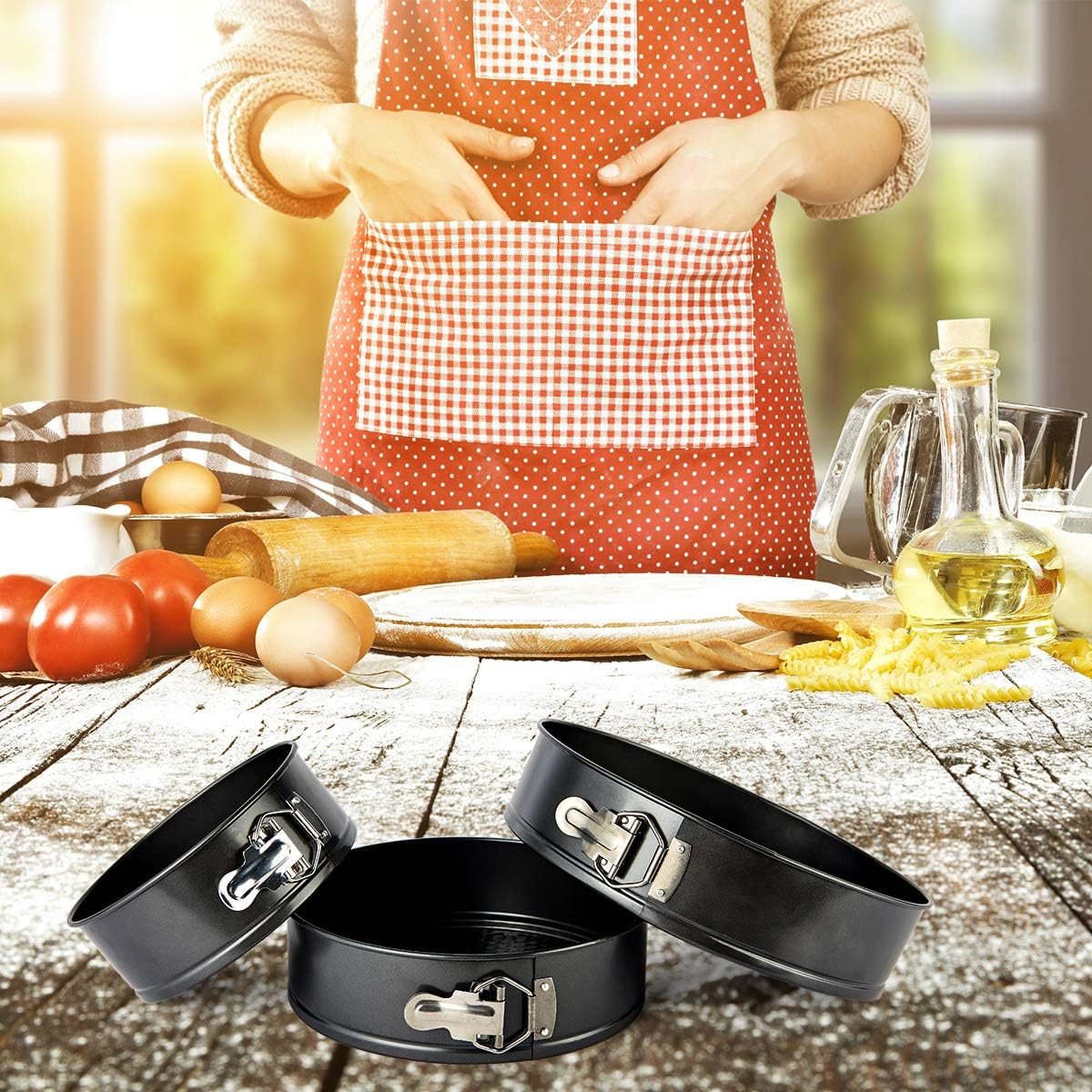 vplus Springform Pan Set, 3 Pieces Nonstick Bakeware Set Cake Pan Set with 50 Pcs Parchment Paper Liners: Kitchen & Dining