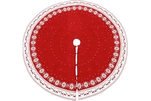 72 Inch Christmas Knitted Tree Skirt Giant Rustic Christmas Tree Mat with Snowflake Reindeer Extra Large Xmas Ornaments for H