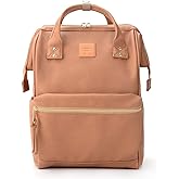 Kah&Kee Leather Laptop Backpack for Women, 14-15 Inch Professional Work Bag, Water-Resistant Vegan Leather Doctor Bag Backpack for Teacher, Nurse & Travel, Fits MacBook Air 15 (Tan Pink,Medium)