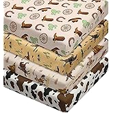 VitalCozy 4 Pcs Western Cowboy Crib Sheet Set Newborn Bedding Nursery Baby Sheets for Girl Boys Baby Gifts for Standard Crib and Toddler Mattresses, 52 x 28 x 8 Inches