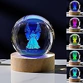 3D Crystal Guardian Angel Statue Religious Gifts for Women Men - Christian Laser Engrave Religious Figurine Christmas Ornaments Decor with Colorful Led Base Catholic Gifts Women Friends Faith
