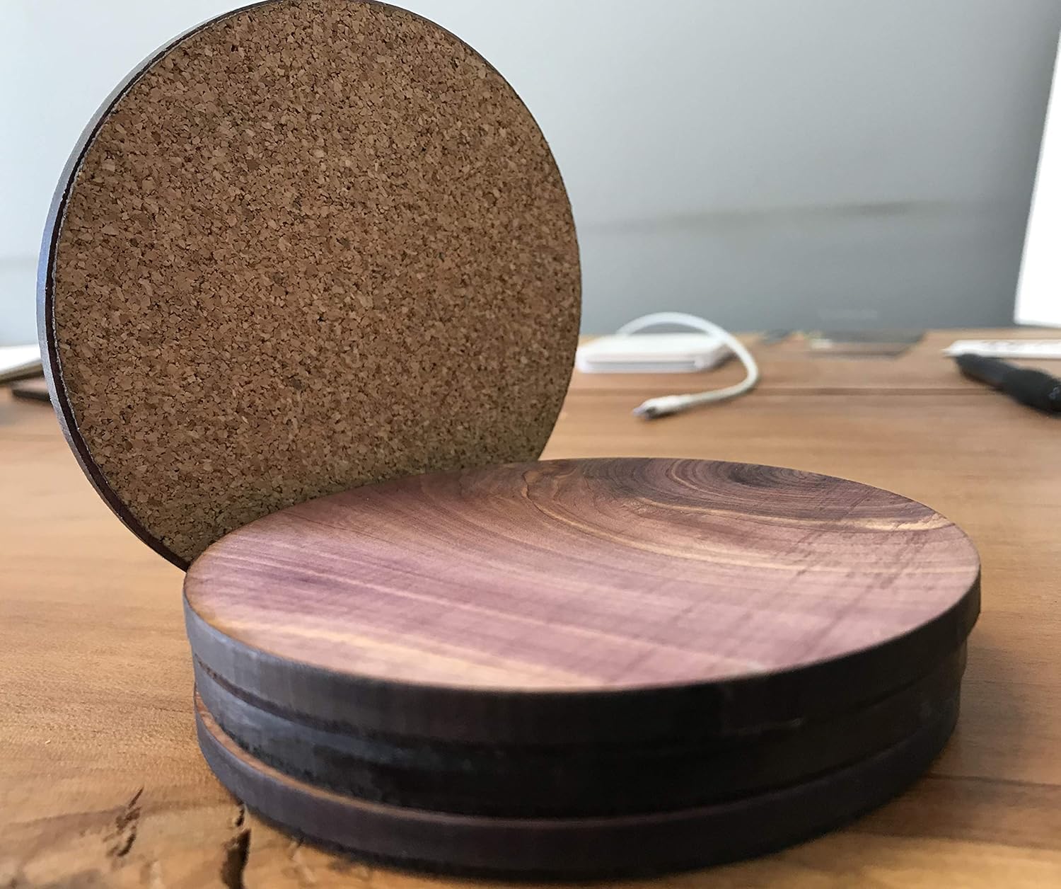 Amazon Com Wood Coasters Round 4 Pack Red Cedar With Cork Backing