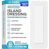 JJ CARE Waterproof Adhesive Island Dressing [Pack of 50], 4" x 10" Sterile Bordered Gauze, Breathable Island Wound Dressing, Individually Wrapped Adhesive Gauze Bandages with Non-Stick Central Pad