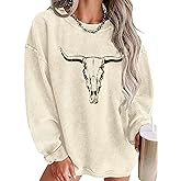 UNIQUEONE Boho Cow Skull Sweatshirt Women Cowgirl Shirt Rodeo Western Country Concert Outfits Nashville Graphic Pullover Tops