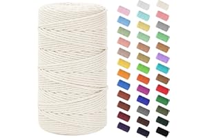HOMEBOBO Macrame Cord 3mm x 220Yards (656Feet), Natural Cotton Macrame Rope - 4 Strands Twisted Macrame Cotton Cord for Wall Hanging, Plant Hangers, Crafts, Gift Wrapping and Wedding Decorations, Beige