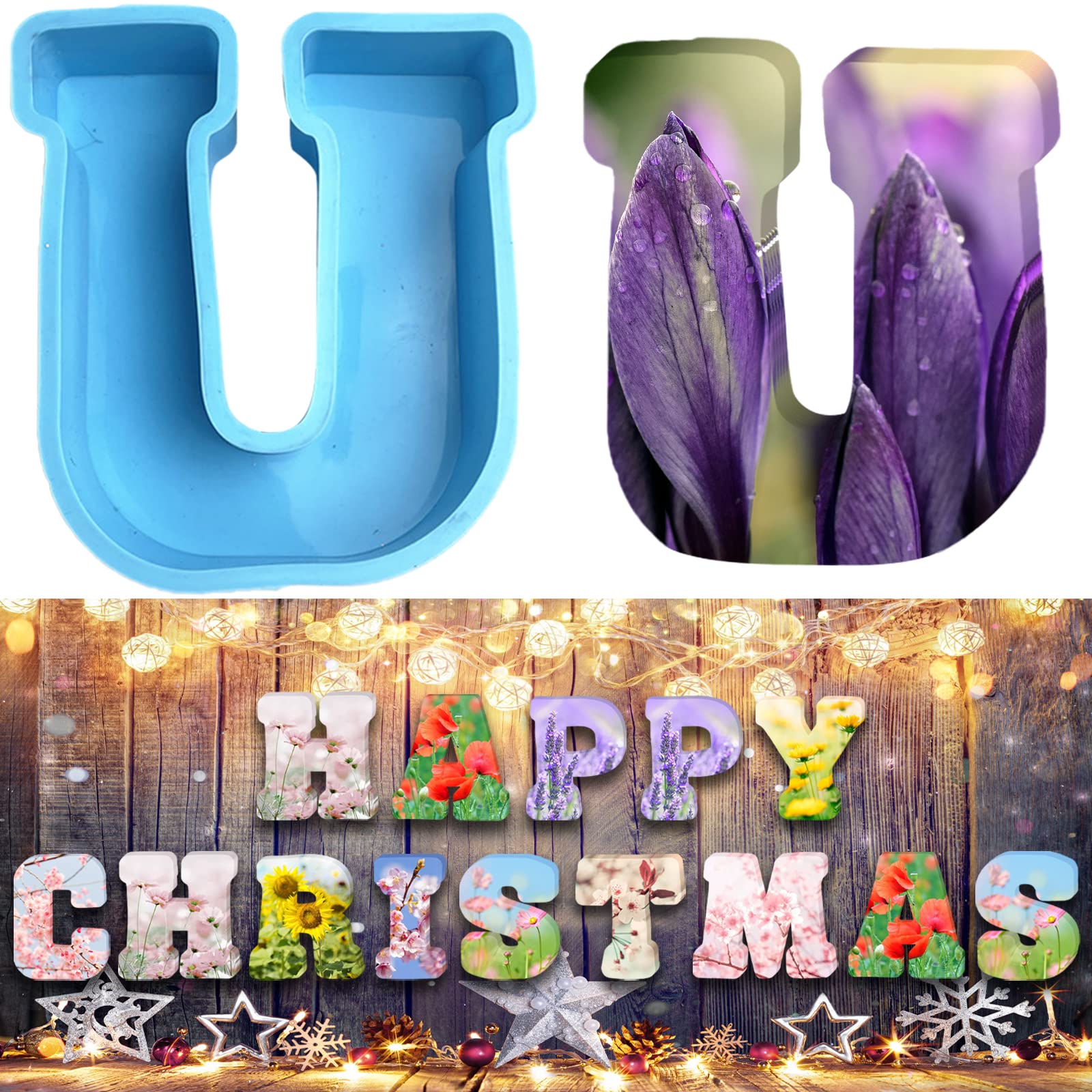 3D Alphabet Silicone Molds Large Letter Epoxy Molds for Resin 6 Inch DIY Resin Casting Letter Moulds Chocolate Baking Molds for Birthday Wedding Party Christmas Art Craft Ornaments (U)