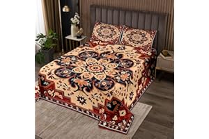 Erosebridal Art Deco Queen Quilt Set Oriental Coverlet Set for Women Girls Bedroom Decor, Vintage Medallion Bedding Set Bohemian Mandala Bedspread Set, Ultra Soft Lightweight Bed Quilt Scarlet 3pcs
