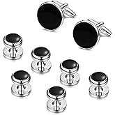 ORAZIO Cuff Links Mens Stainless Steel Cuff Links and Studs Set Gold Black Cufflinks for Men Tuxedo Studs Buttons for Formal Kit Business or Wedding Shirts