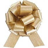 HCHENBOW 12" Large Gold Gift Bow,2pcs Big Bows for Gift Wrapping, Christmas Party Birthday Gift Wedding Ribbon Bows for Bikes, Boxes or Flower Decorations, Valentine's Day Gift Decorations (Gold)