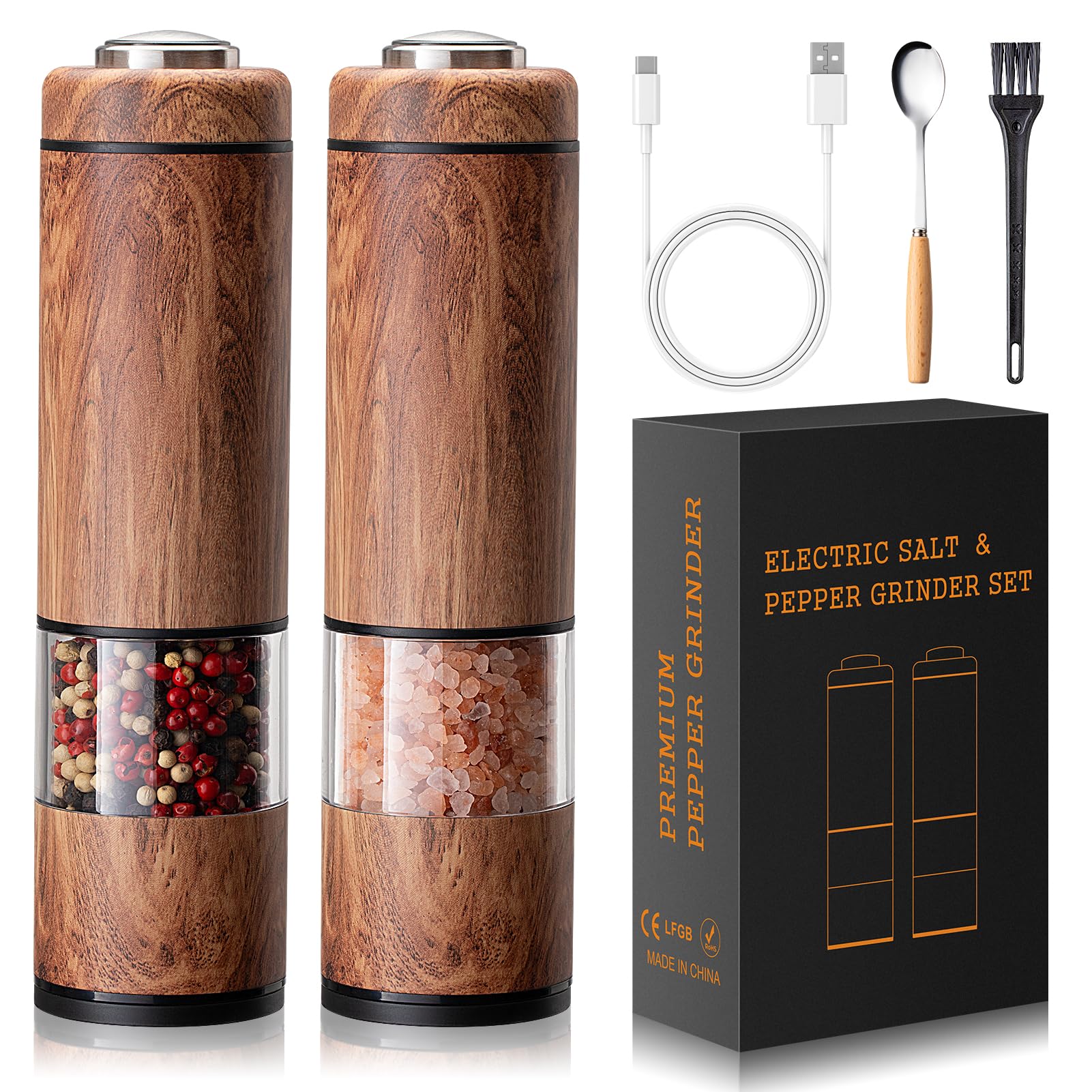 Photo 1 of Electric Salt and Pepper Grinder Set-Rechargeable, Salt and Pepper Shakers, Automatic Salt and Pepper Grinder Set with Led Light, Adjustable Coarseness, One Handed Operation, Electric Pepper Mill
