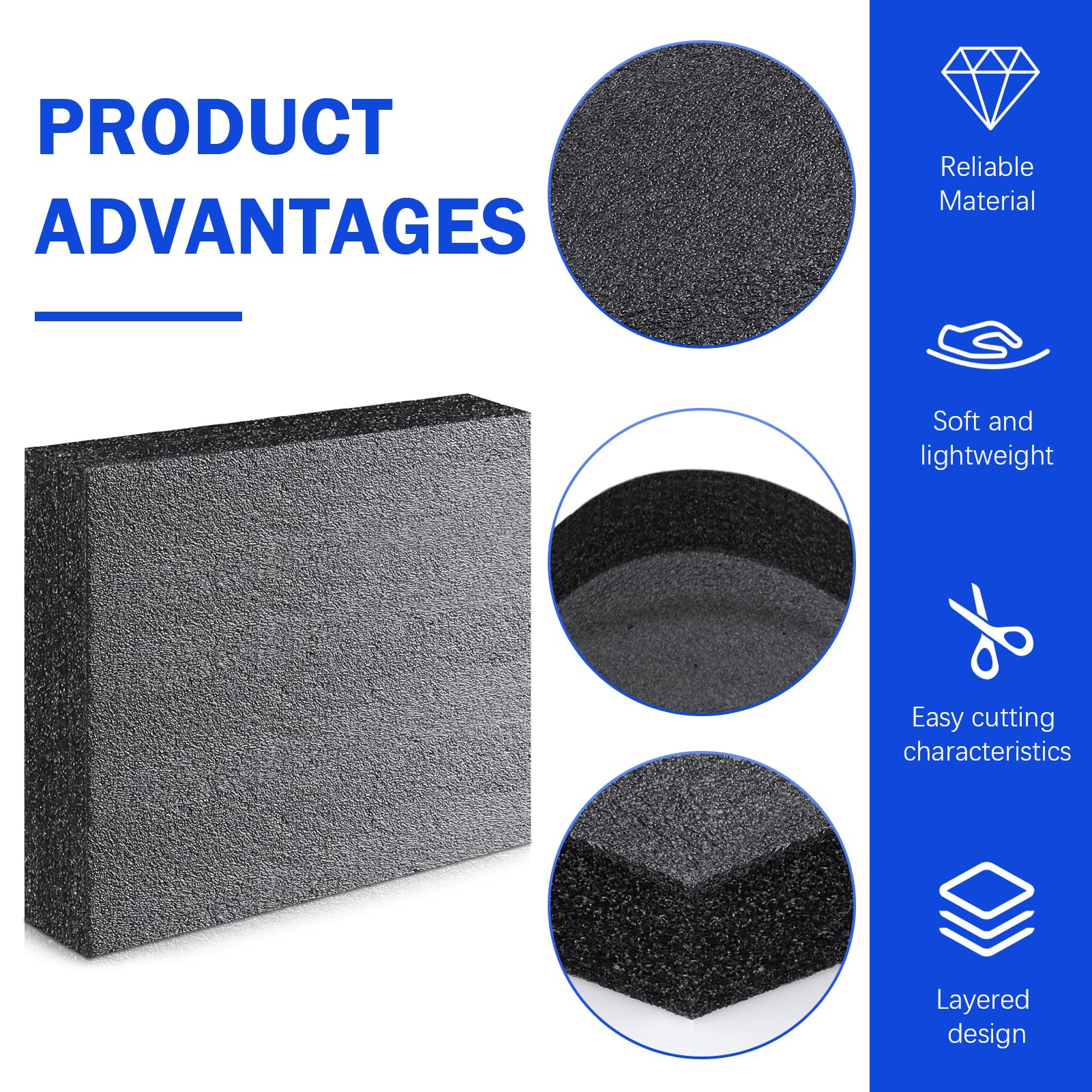 2 Pcs Polyurethane Foam Sheet 12 x 10 x 2.125 inch High Density Foam Board Insert Cuttable Packing Foam for Cases, Packing Foam Pads for Toolbox Camera Storage and Crafts (Black)