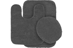 Mk Home LLC 3 Piece Bathroom Rug Set Bath Rug, Contour Mat & Lid Cover Non-Slip with Rubber Backing Solid New (Charcoal/Dark 