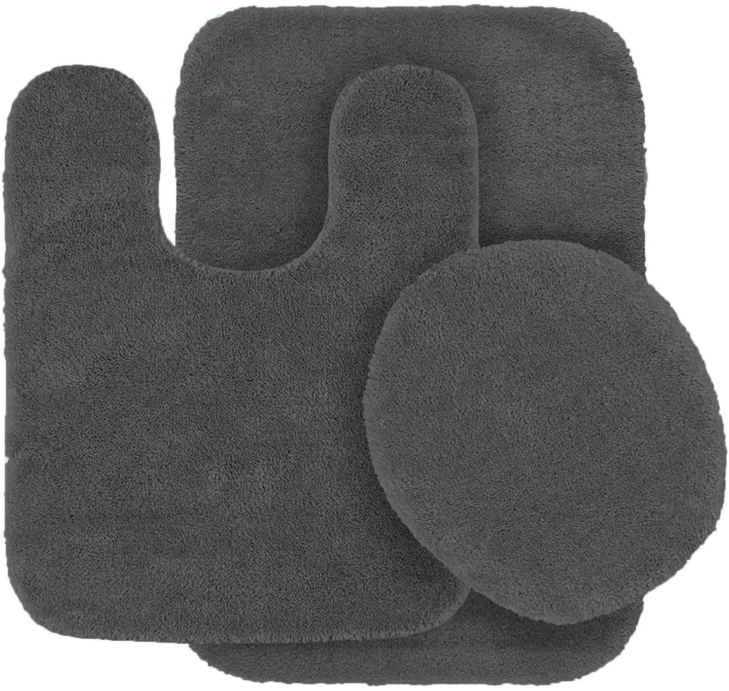 Fancy Linen 3pc Charcoal/Dark Gray Non-Slip Bath Mat Set Bathroom U-Shaped Contour Rug, Mat and Toilet Lid Cover New