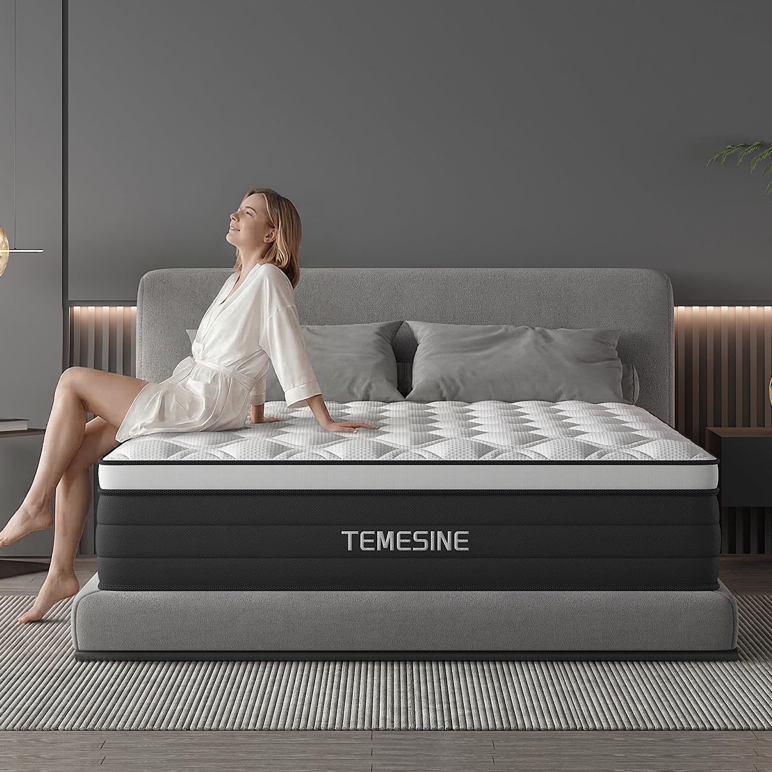 Photo 1 of TEMESINE Full Size Mattress, 12 Inch Hybrid Mattress in a Box with Individual Pocket Spring, Gel Memory Foam and Euro Top, Medium Firm Feel with Motion Isolation, Pressure Relief, Edge Support, Black