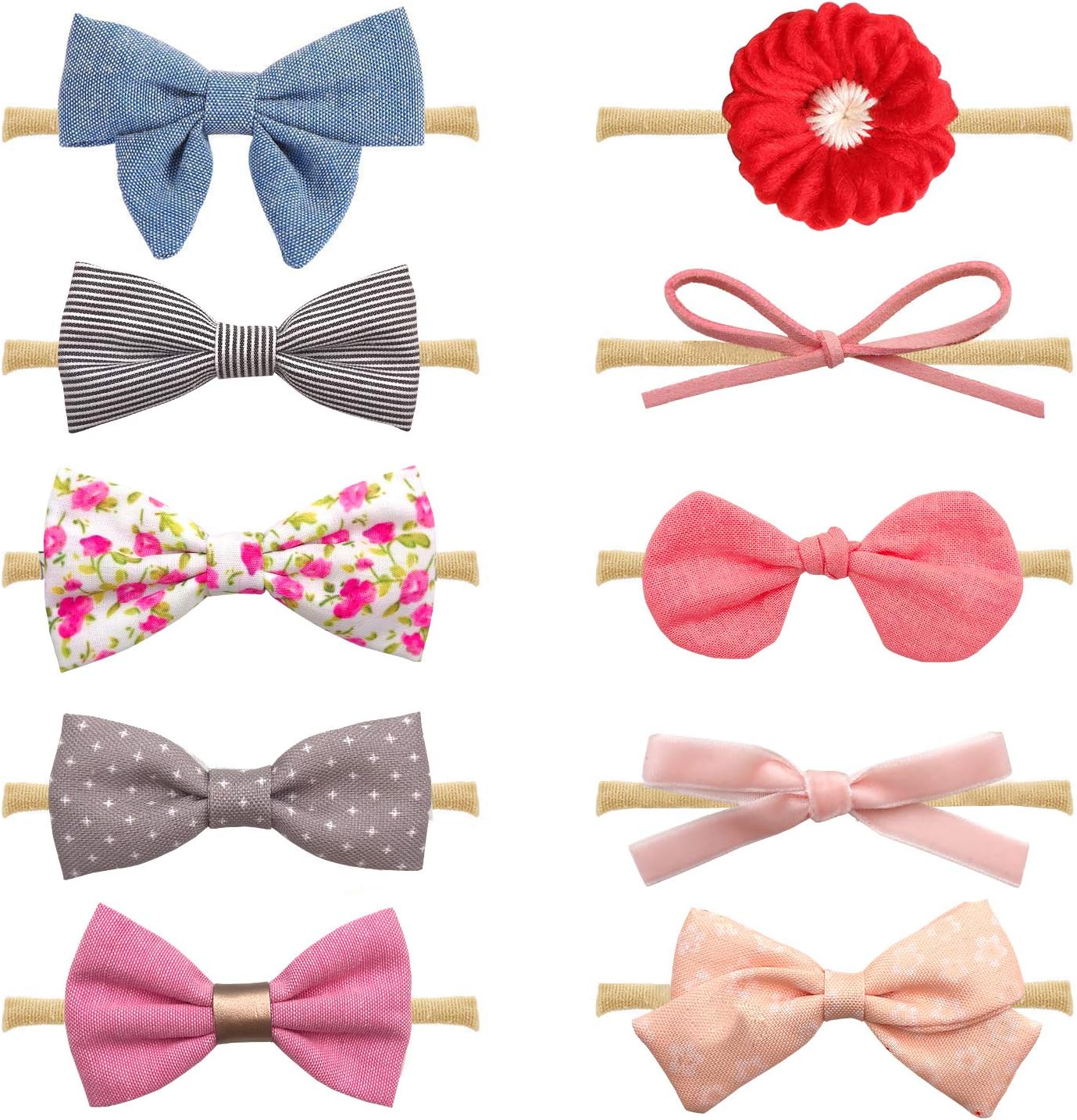 10-Pack Different Styles Baby Girl Soft Headbands and Bows, Newborn Infant Toddler Hair Accessories by Shemay