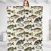 dhakalrlde Fish Themed Throw Blanket - Plush, Soft, Comfy, Lightweight, Warm, Fuzzy, Cozy and Charming Flannel Blanket Perfect for Couch, Travel, Bed, Office, Outdoor - 50in×60in