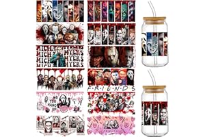 JTREBM UV DTF Cup Wrap Transfer Stickers for Glass, 12 Sheets Halloween Large Scary Movie Characters Rub on Transfers Cup Stickers for Crafts Horror No Heat Needed Ready to Apply UV DTF Cup Wrap Transfer