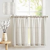 jinchan Gray Striped Linen Kitchen Curtains 24 Inch Cafe Tier Curtains Balanced Stripe Farmhouse Small Drapes for Bathroom La