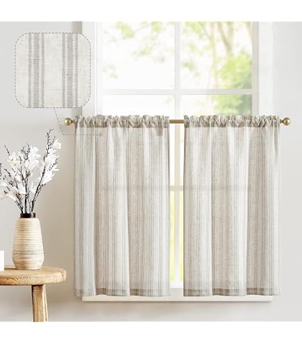 Sweet Home Collection Adirondack Cotton Kitchen Window Curtains, 24" Tier Pair, Toast Color, 100% Cotton, Rod Pocket