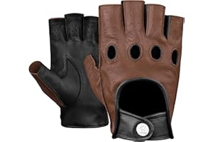 Leather Fingerless Gloves, Brown Half Finger Driving Gloves for Men, Soft Half-Cut Cow Leather Gloves