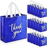 Sweetude 30 Pcs Thank You Gift Bags with Handles Bulk Reusable Goodie Bag Non Woven Foldable Handbag for Christmas Wedding Bridesmaid Gifts(11 x 12 x 5 Inch,Royal Blue)