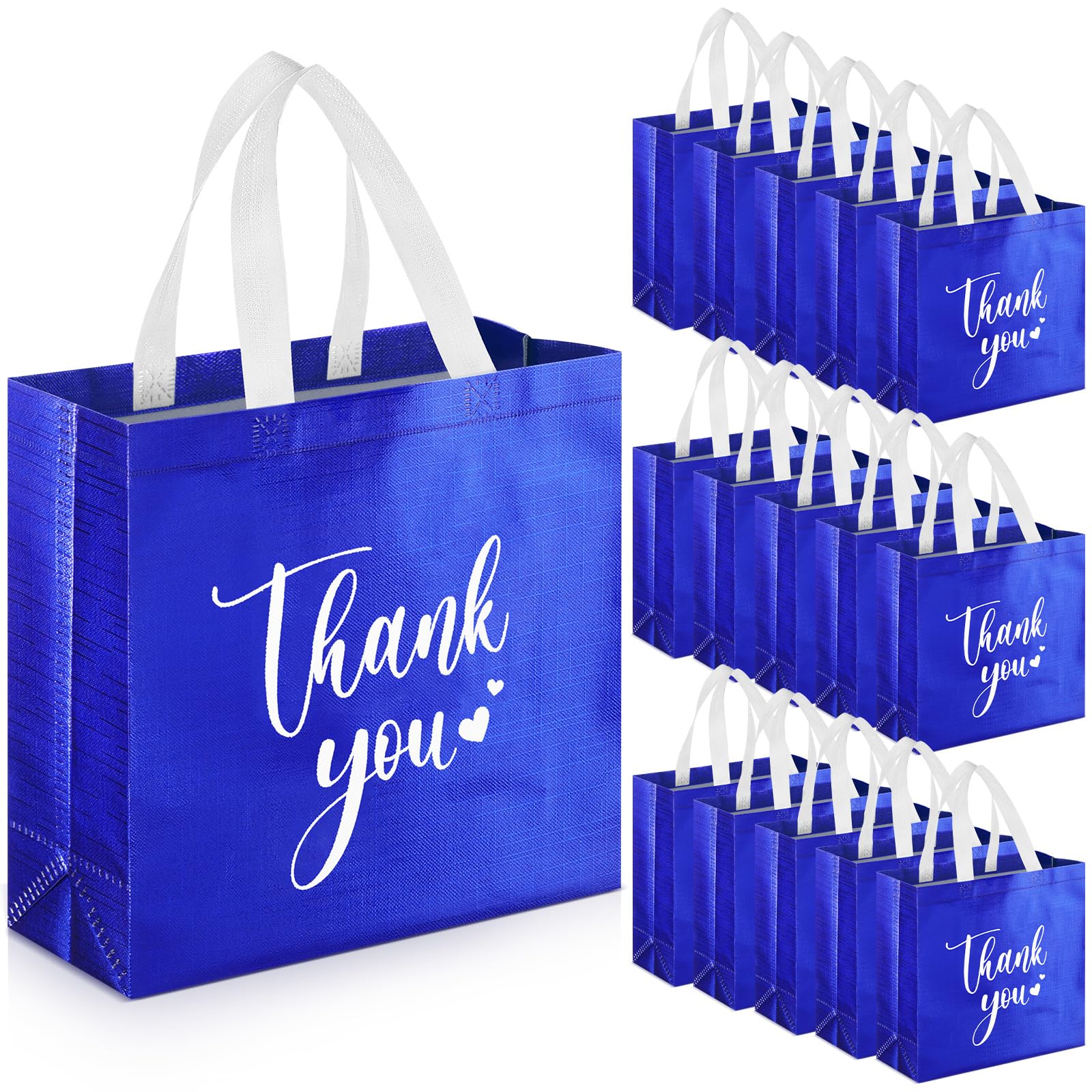 Photo 1 of Sweetude 30 Pcs Thank You Gift Bags with Handles Bulk Reusable Goodie Bag Non Woven Foldable Handbag for Graduation Wedding Bridesmaid Gifts(11 x 12 x 5 Inch,Royal Blue)