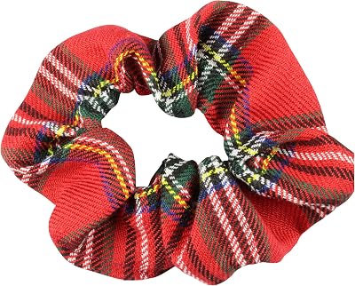 Cherry-on-Top Red Tartan Scrunchie Elastic Hair Tie Ponytail Holder