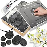 SereneLife Portable Massage Stone Warmer Set Electric Spa Hot Stones Massager and Heater Kit with 6 Large and 6 Small Round Shaped Basalt Warm Massaging Therapy Rocks Equipment
