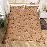 Feelyou Kids Wild West Cowboy Bedding Set Queen Size Western Decor Duvet Cover for Boys Girls Teens Bedroom Decor Rodeo Cowboy Style Comforter Cover Set Brown Bedspread Cover with 2 Pillow Case