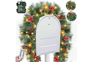 TURNMEON [ Timer & Remote ] 4 Ft Prelit Christmas Mailbox Swag Decorations with 30 Warm White & Colored Change Light Red Berry Pinecone, 8 Modes Battery Operated Snowy Tip Xmas Mailbox Decor for Home Outdoor