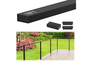 Gyykzz 10FT Stainless Steel T304 Black Handrail, Rectangular Cuttable Handrail Flat Top Rail with POM Connector and Metal End Caps for Indoor Outdoor Deck Stair Cable Railing System DIY Balustrade
