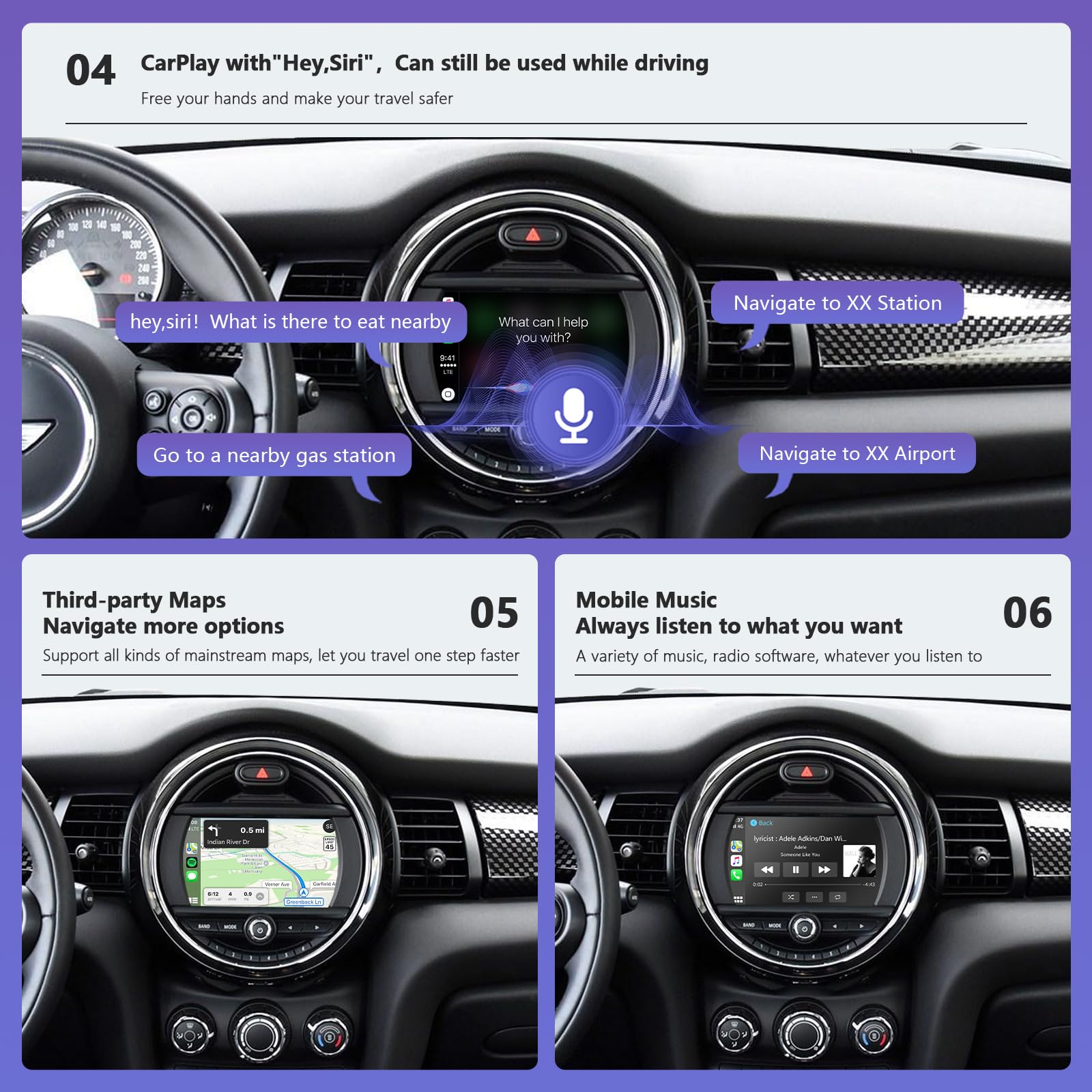 Road Top Wireless Carplay Android Auto for BMW Mini Cooper One Hatch Clubman F55 F56 F54 F57 NBT System 2014-2018 Year, Support Mirrorlink, Reverse Camera, Navigation