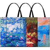 SuyuanArt 3 Pack Aesthetic Vintage Cute Tote Bag,Van Gogh Claude Monet Beach Alphonse Mucha Beach Travel Bags for Women
