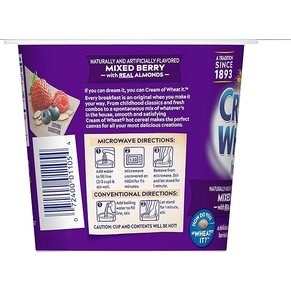 CREAM OF WHEAT INSTANT HOT CEREAL TO-GO CUPS, MIXED BERRY WITH ALMONDS, 2.29 OUNCE