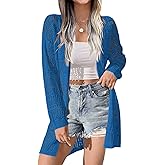 Zeagoo Womens 2026 Summer Crochet Cardigan Sweaters Lightweight Long Sleeve Open Front Kimono Boho Knit Cover Ups