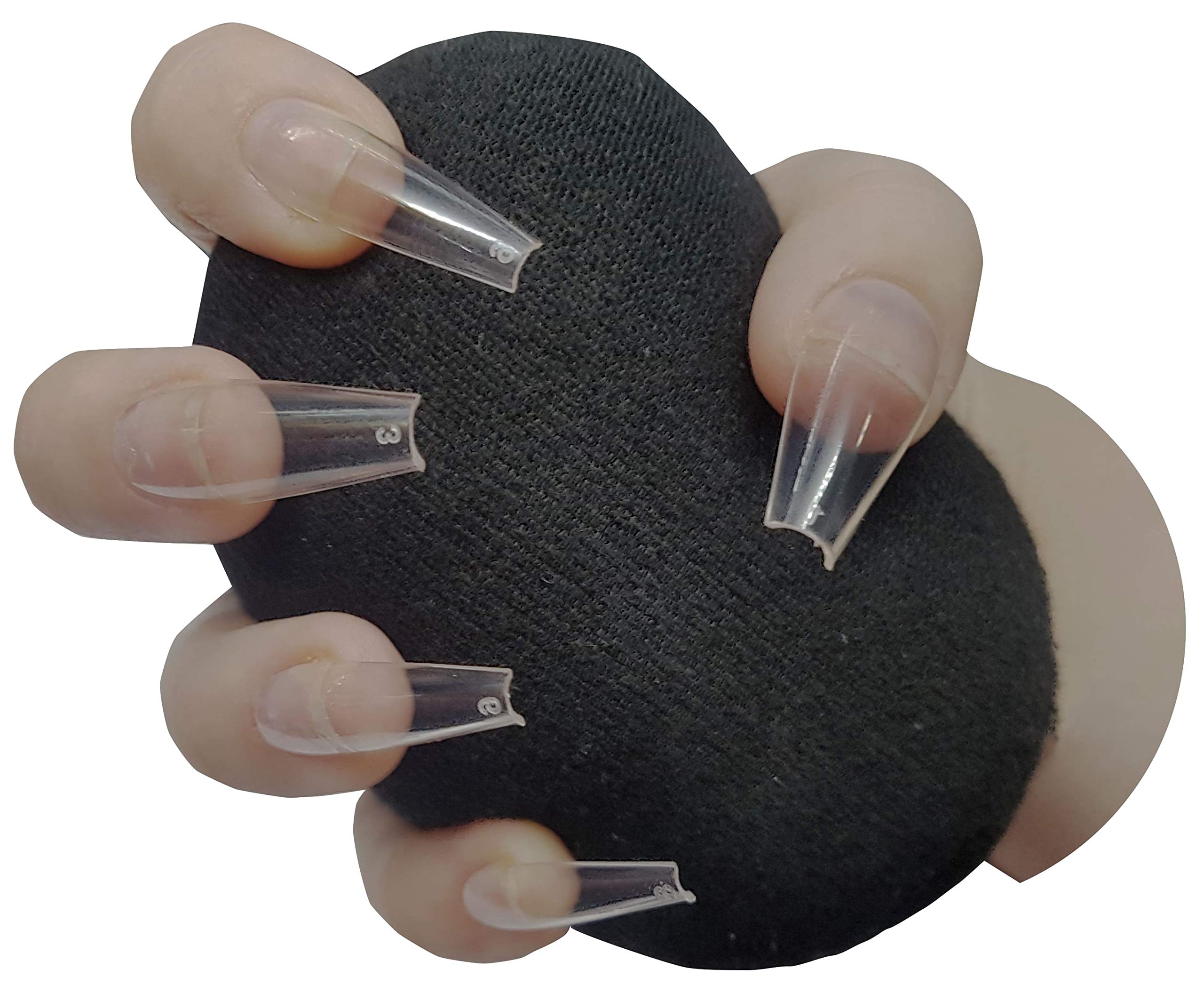 600 Pieces COFFIN Extra Long Tapered CLEAR Full Cover False Nails Glue On Tips - Professional Salon & Home Use.