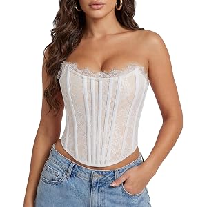 WHIPPY Corset Tops for Women Sexy Bustier Lacework Boned Overbust Bustier Shapewear Top For Daily Out Nightclubs Parties