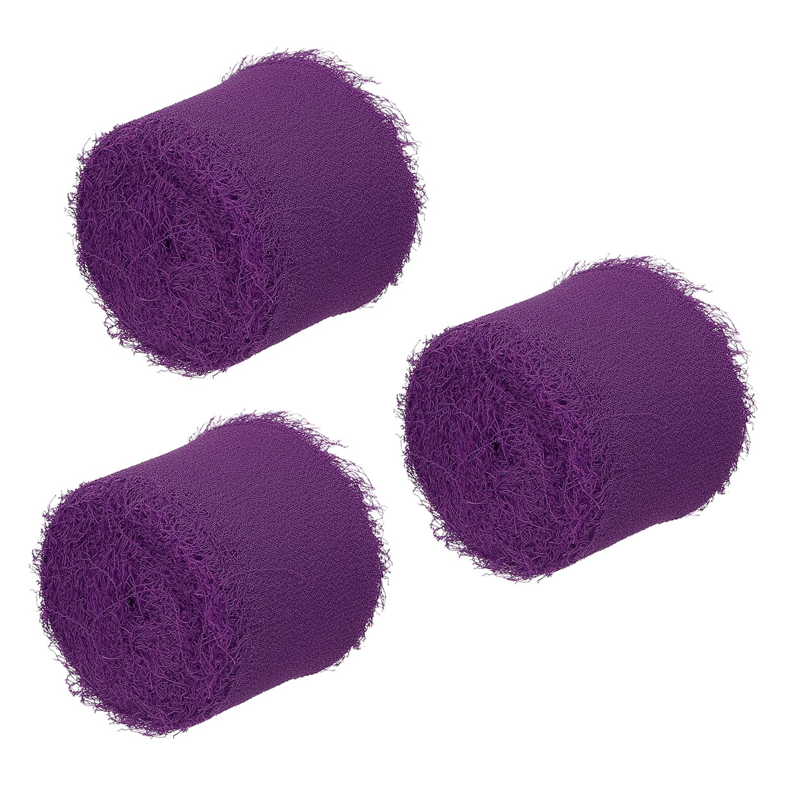 PATIKIL 1.5" x 5 Yard Fringe Chiffon Silk Ribbon, 3 Rolls Handmade Frayed Edges Ribbon Set for Flower Bouquet Wrap Gift Wrapping Wedding Invitations DIY Crafts, Dark Purple