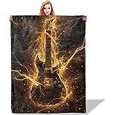 Plistiz Fiery Electric Guitar Throw Blanket 50"x60", Rock Music Theme Blankets for Living Room Couch, Home, Sofa Decor, Soft Flannel Guitar Gifts for Women