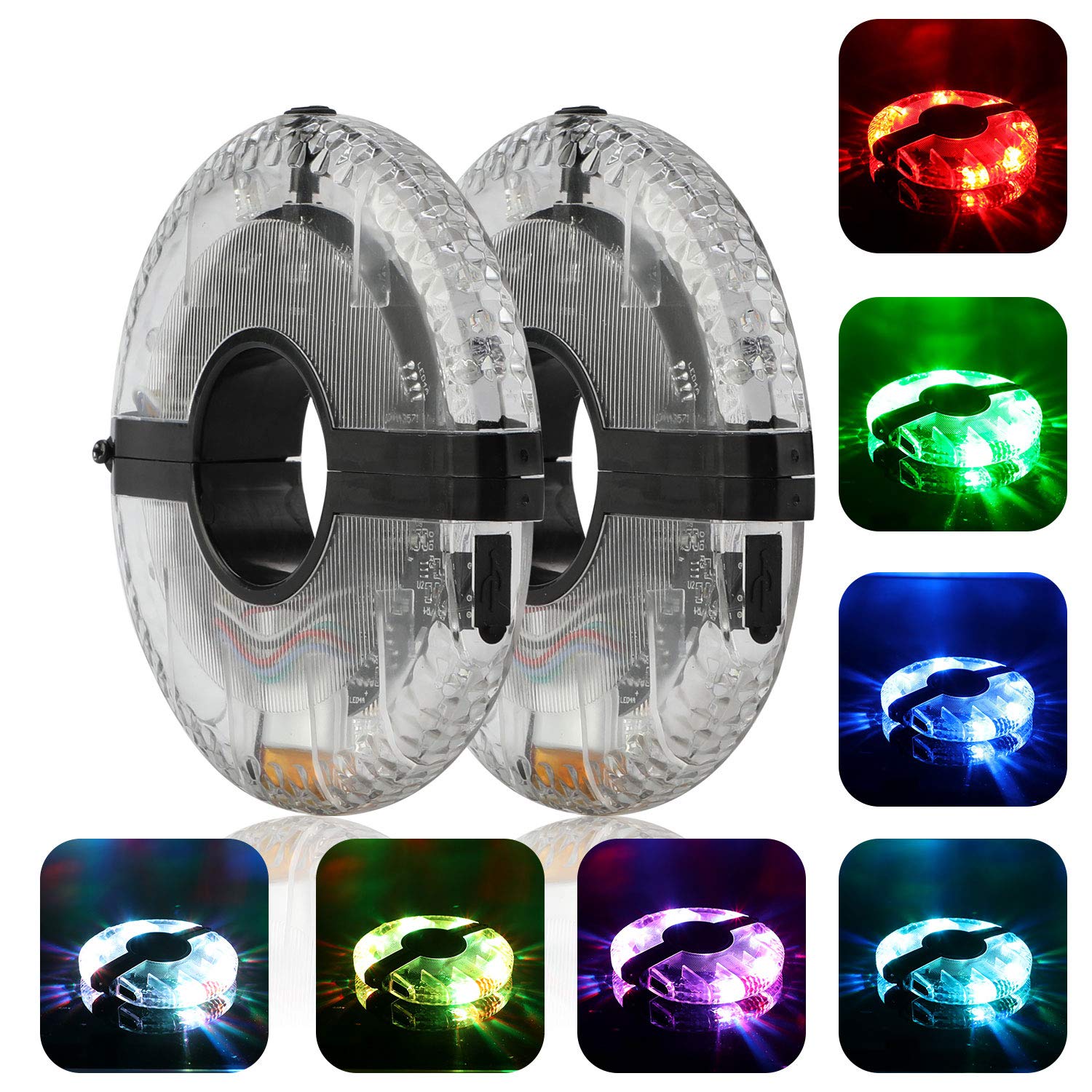 TAGVO Cycling Hub Light - 7 LED, 9 Colors, Waterproof USB Rechargeable Bike Wheel Lights