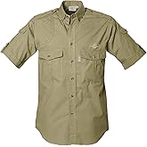 Tag Safari Shooter Shirt for Men Short Sleeve Buffalo Logo, 100% Cotton, Sun Protection for Outdoor Adventures