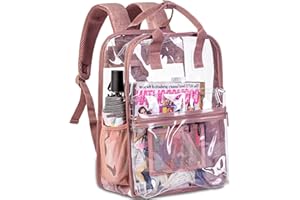 FTJCF Pink Clear Backpack, Stadium Approved Transparent Bookbag for Women, Heavy Duty PVC See Through Backpack - Pink