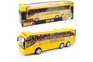 AUTERCO 12.5'' Yellow School Bus Toys Car Model for Kids, 1:16 Scale City Bus for Toddlers, DieCast Inertia Pull Back Play Buses Vehicle for Boys Girls, Birthday Party Gift for Children’s (Yellow)