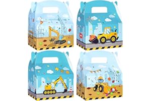 WERNNSAI 12 Pack Construction Party Boxes - Construction Birthday Supplies Truck Gifts Box for Kids Yellow Blue Truck Candy Bags Tractor Party Favor for Boys Holiday Baby Shower Decor