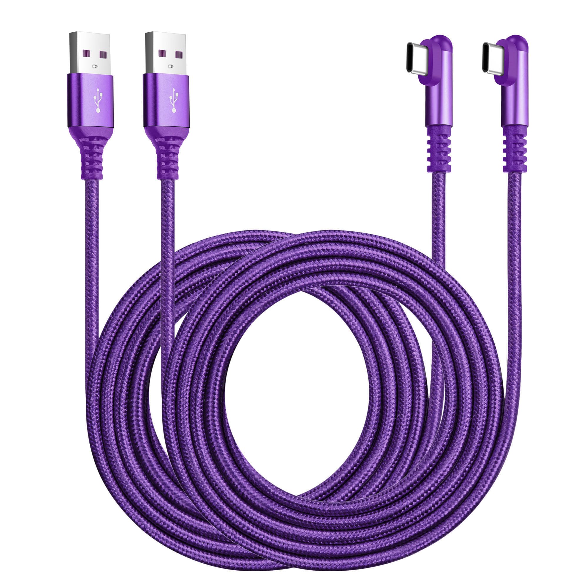 ROFICORD USB Type C Charger Cable 3A, 2-Pack 5ft+5ft Right Angle 90 Degree Fast Charging Braided Cord Compatible with Galaxy S10 S9 and Other Type C Device, Purple