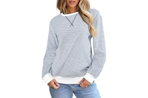 SHEWIN Womens Striped Sweatshirt Crewneck Casual Long Sleeve Pullover Tops Trendy 2025