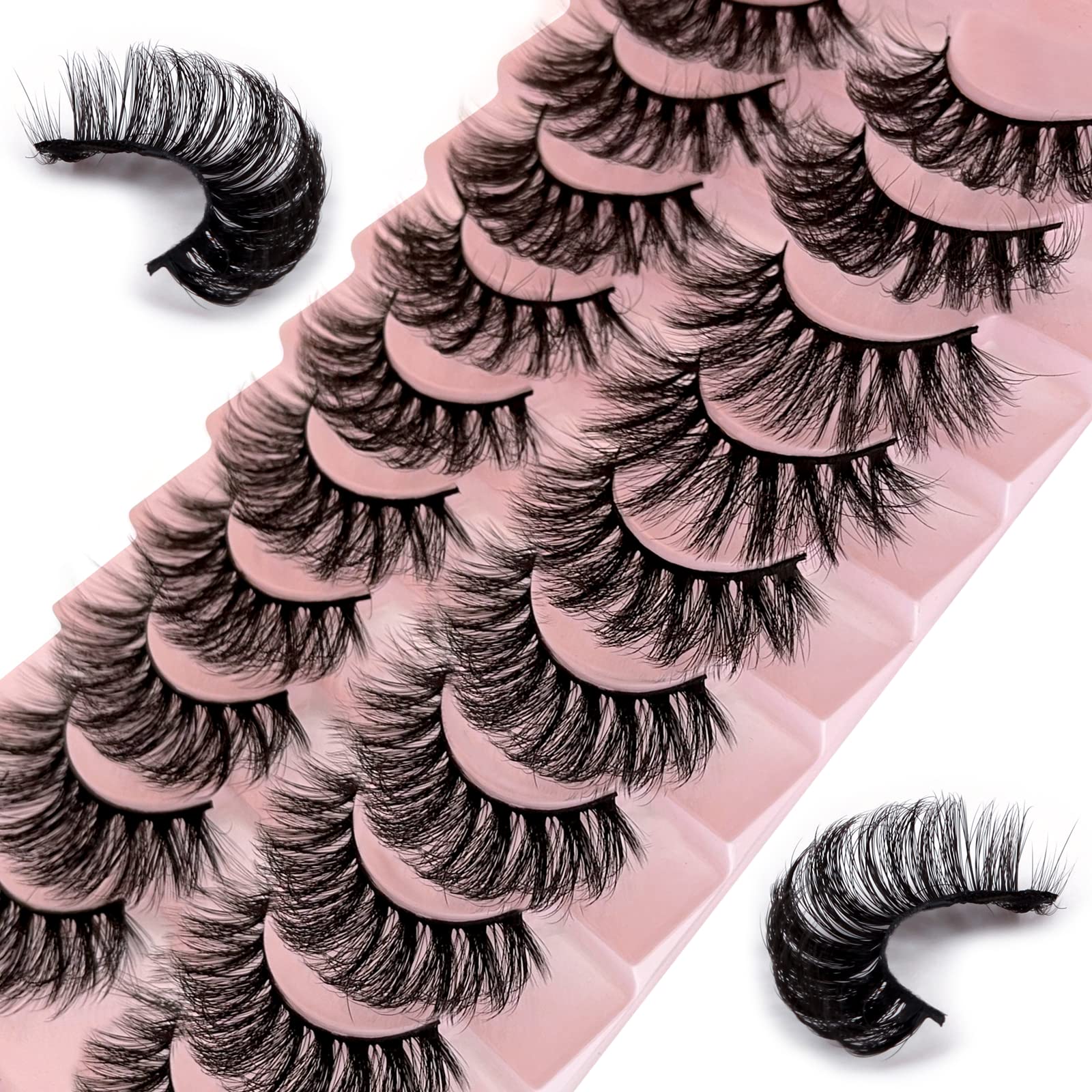 False Eyelashes Russian Strip Lashes 10 Pairs Reusable Natural Look 7D Faux Mink Lashes Fluffy Volume Wispy Fake Eyelashes Handmade Thick Soft Long Dramatic Eyelashes for Makeup (7D16) โ image 1