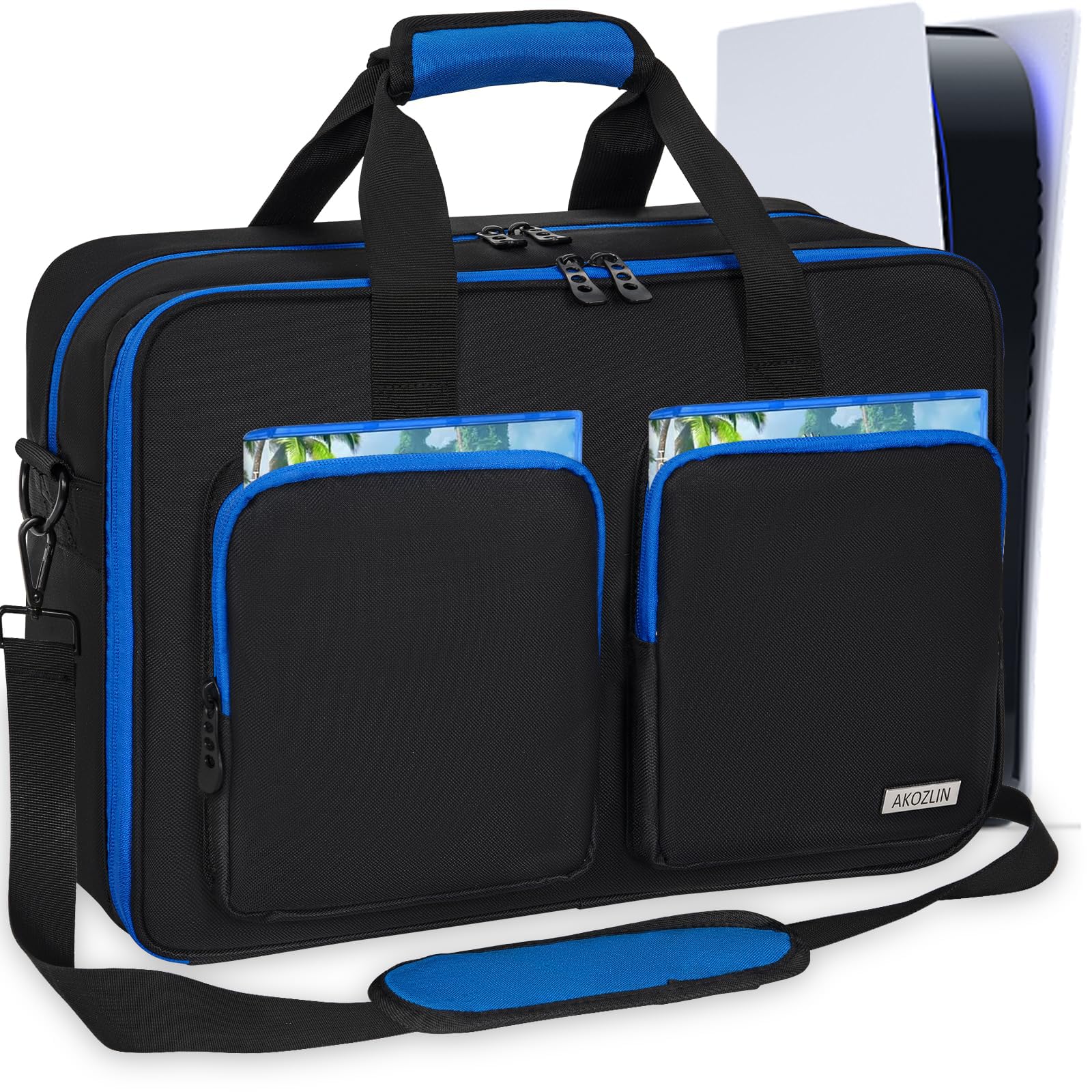 AKOZLIN Padded Carrying Travel Bag Compatible with PS5/PS5 Pro Console Compatible with Monitor,Headset,Game,Charger & Accessories Storage Case [Video Game]