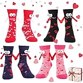 scenicamp Valentine‘s Day Magnetic Holding Hands Socks for Couples, 4 Pairs Soft Breathable Socks with Magnets for Hand-Holding, Cute Romantic Gift with Gift Box for Valentine‘s Day, Anniversaries